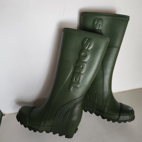 SOREL New Joan Wedge Tall Rain Boots 7.5 Green - Picture 9 of 12